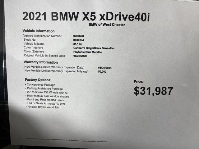 used 2021 BMW X5 car, priced at $31,987