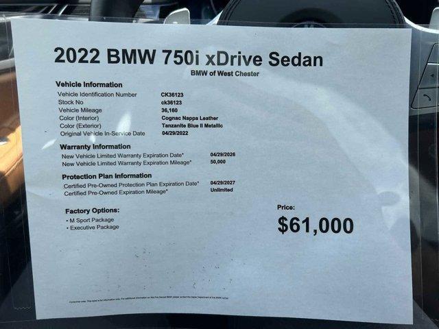 used 2022 BMW 750 car, priced at $61,000