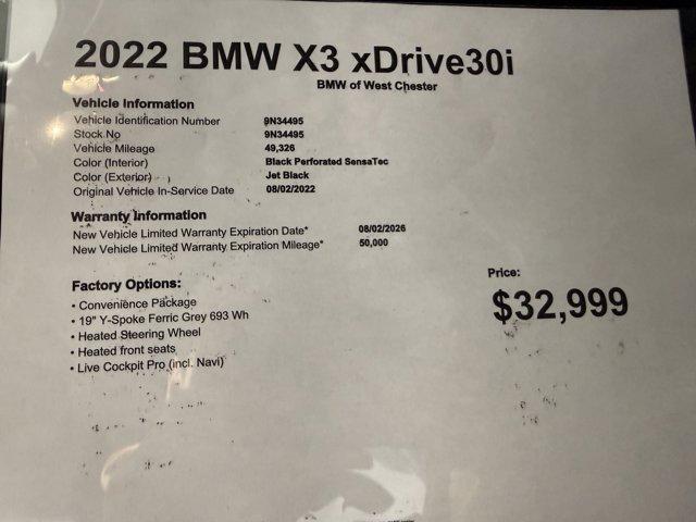 used 2022 BMW X3 car, priced at $32,999