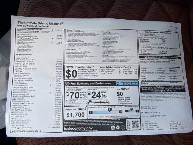 new 2026 BMW 750e car