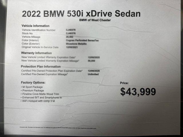 used 2022 BMW 530 car, priced at $43,999