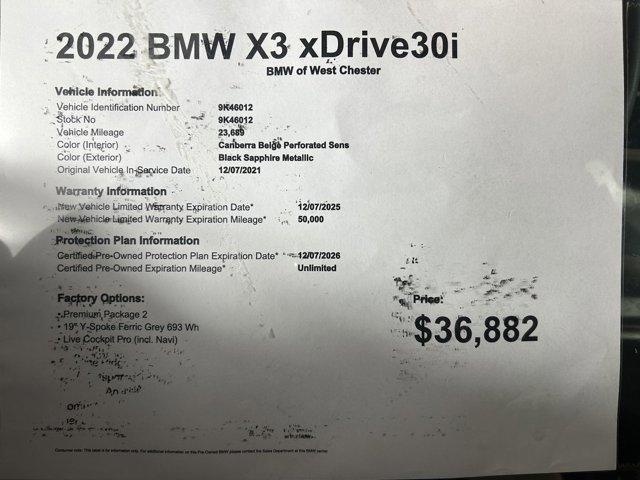 used 2022 BMW X3 car, priced at $36,882