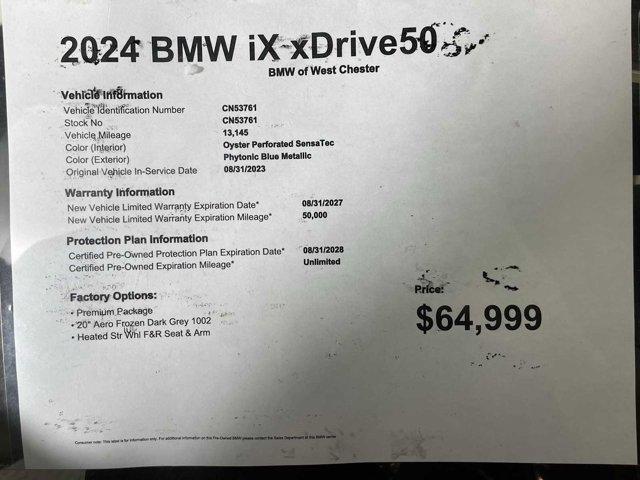 used 2024 BMW iX car, priced at $64,999