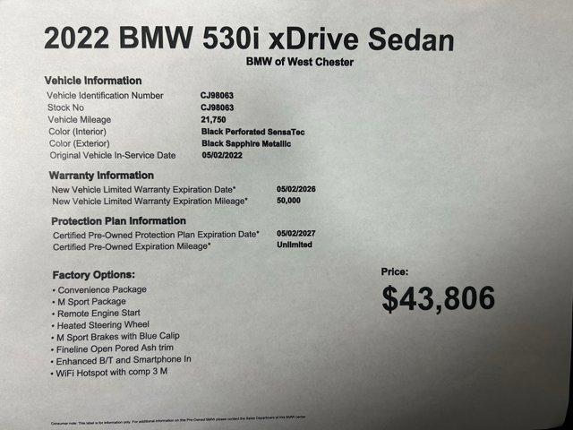 used 2022 BMW 530 car, priced at $43,806