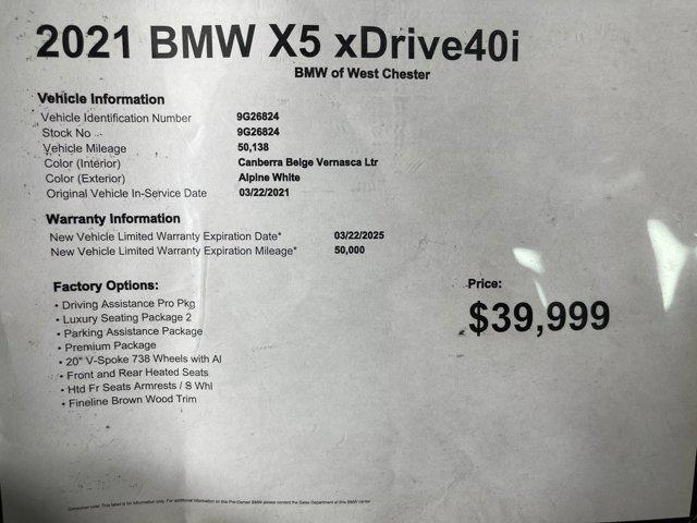 used 2021 BMW X5 car, priced at $39,999