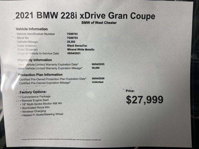 used 2021 BMW 228 Gran Coupe car, priced at $27,999