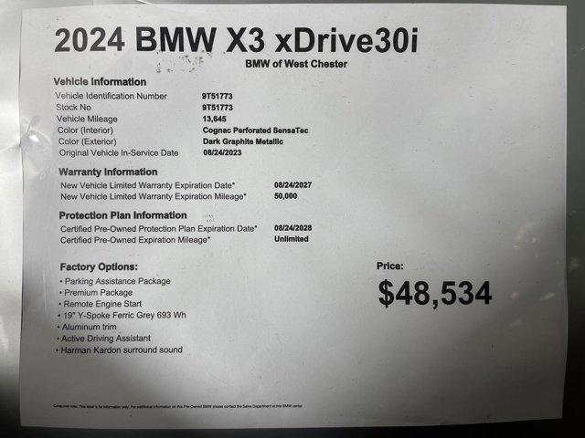 used 2024 BMW X3 car, priced at $48,534