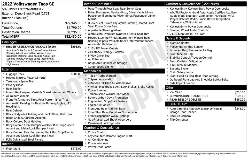 used 2022 Volkswagen Taos car, priced at $21,836