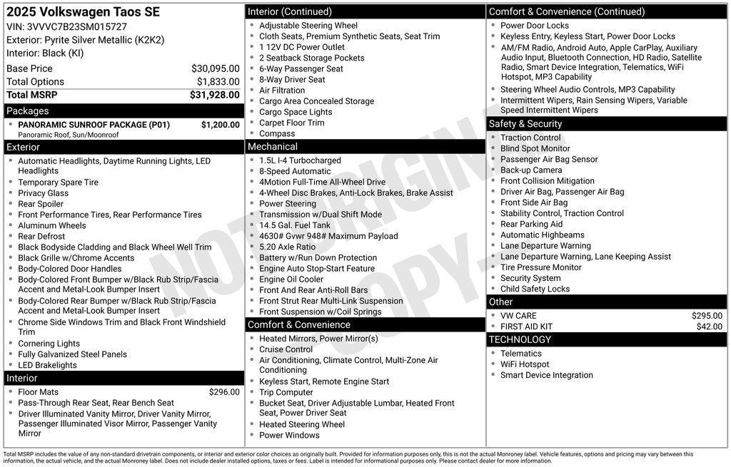 used 2025 Volkswagen Taos car, priced at $28,840