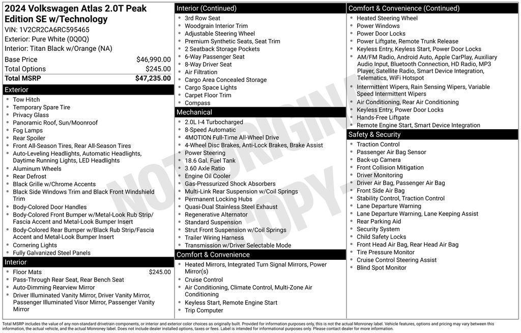 used 2024 Volkswagen Atlas car, priced at $43,552