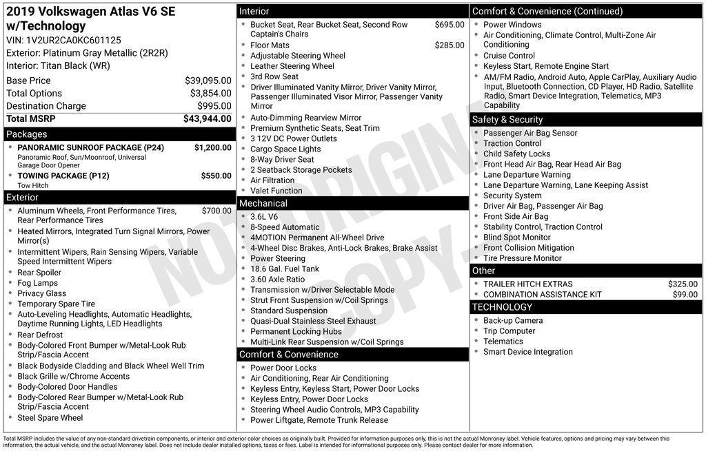 used 2019 Volkswagen Atlas car, priced at $18,727