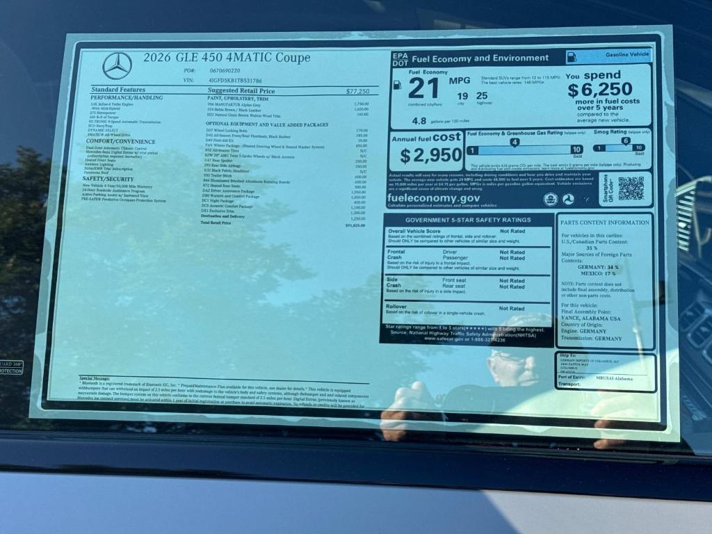 new 2026 Mercedes-Benz GLE 450 car, priced at $91,020