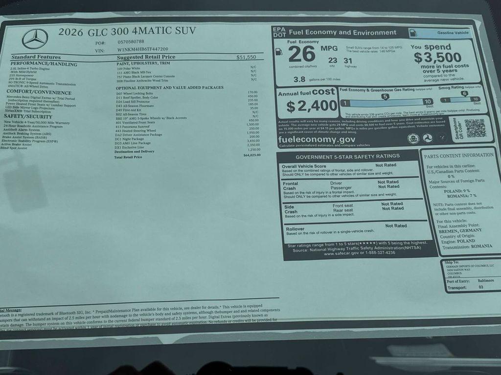 new 2026 Mercedes-Benz GLC 300 car, priced at $64,025
