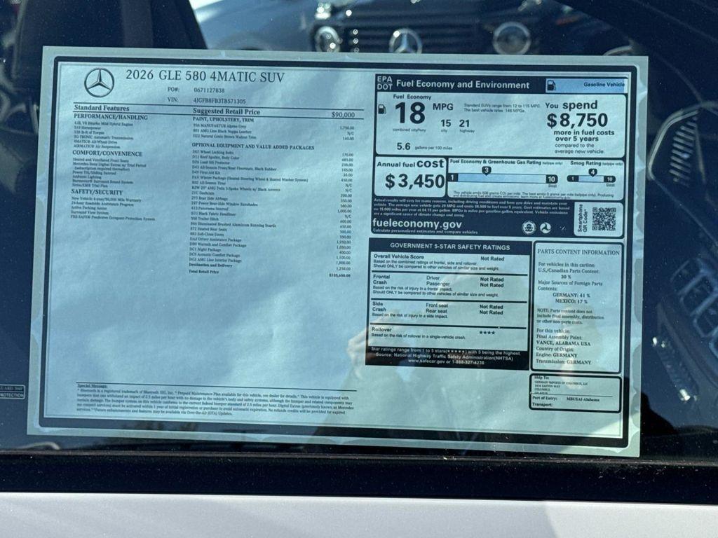 new 2026 Mercedes-Benz GLE 580 car, priced at $105,650