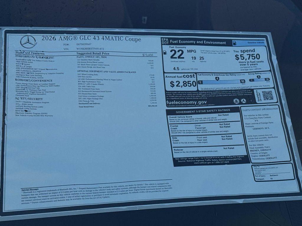 new 2026 Mercedes-Benz AMG GLC 43 car, priced at $85,985