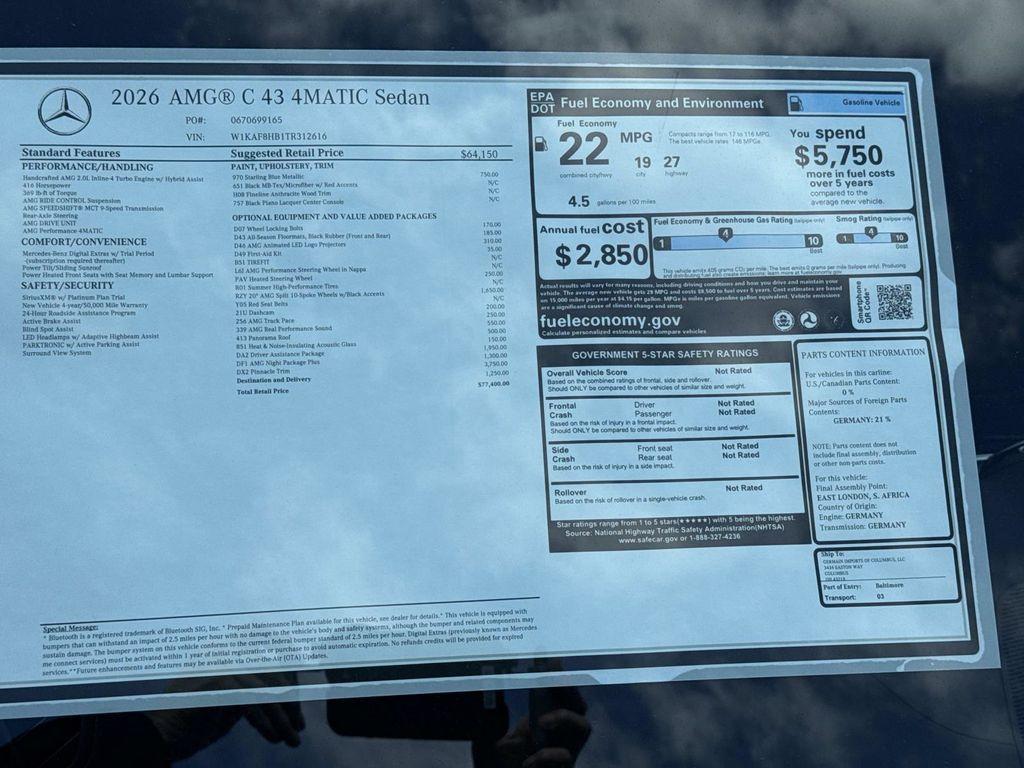 new 2026 Mercedes-Benz C-Class car, priced at $77,400