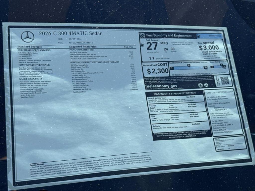 new 2026 Mercedes-Benz C-Class car, priced at $64,890