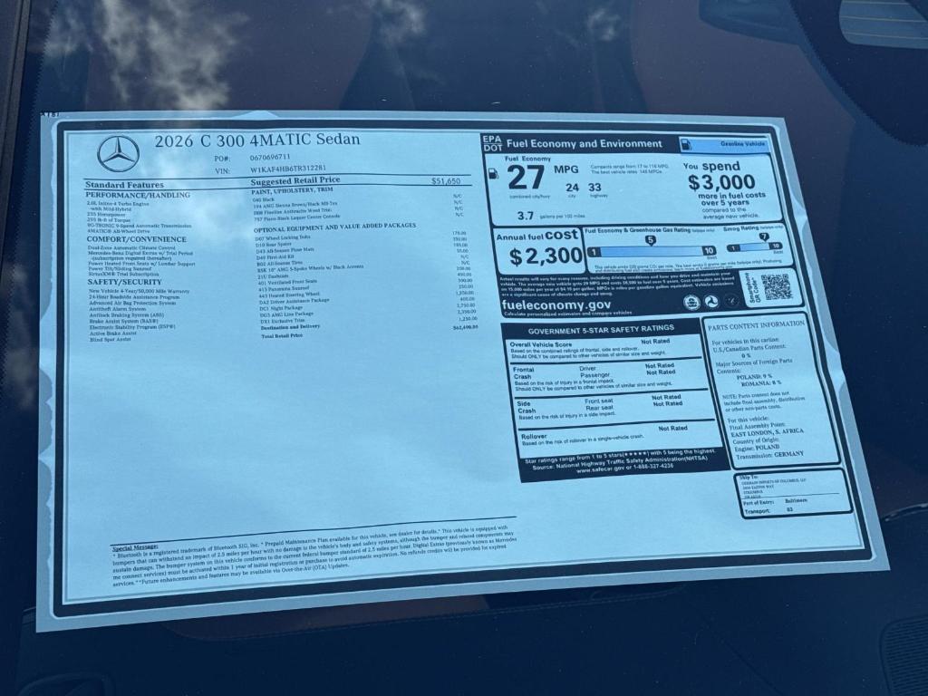 new 2026 Mercedes-Benz C-Class car, priced at $62,490