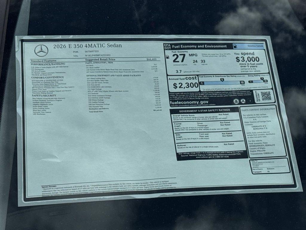 new 2026 Mercedes-Benz E-Class car, priced at $81,665