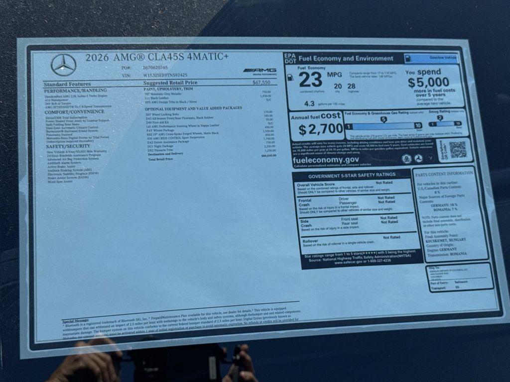 new 2026 Mercedes-Benz AMG CLA 45 car, priced at $80,040