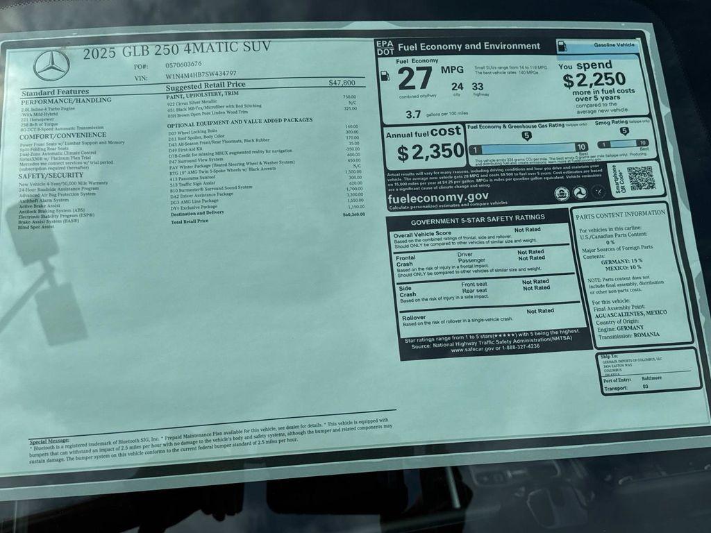 new 2025 Mercedes-Benz GLB 250 car, priced at $60,360