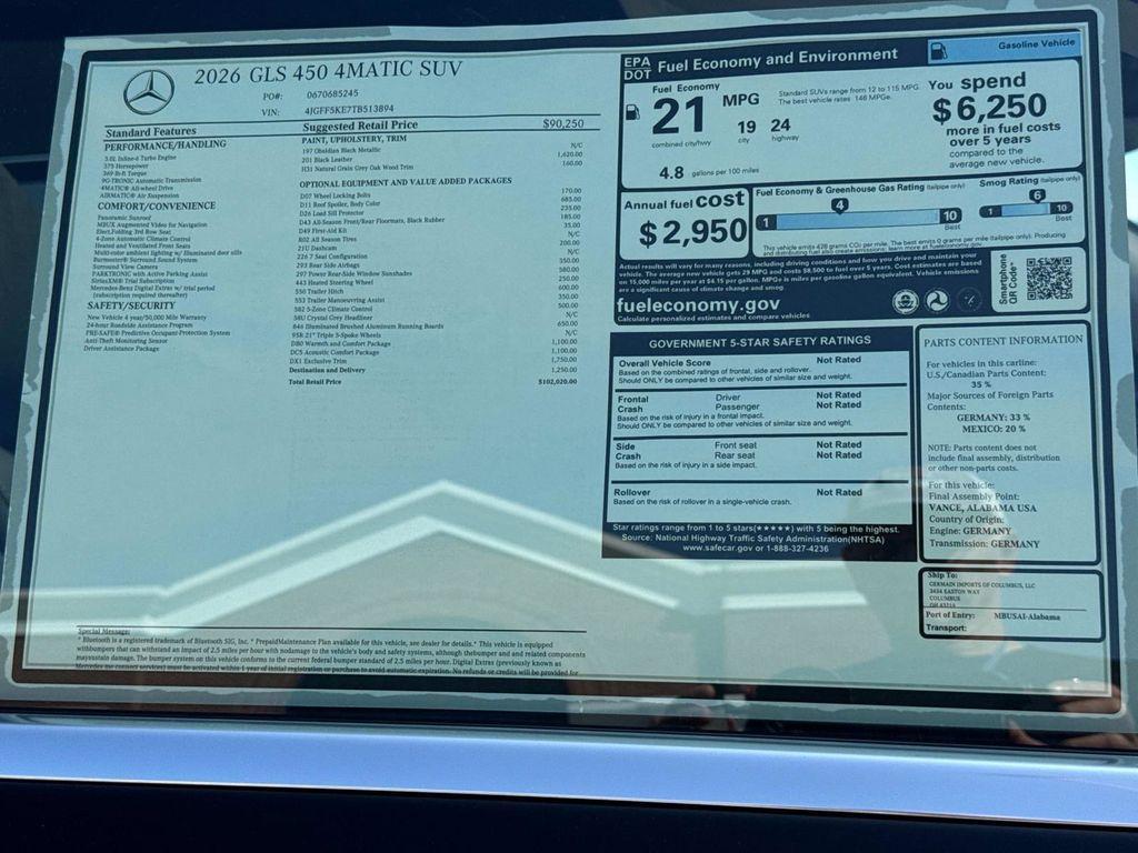 new 2026 Mercedes-Benz GLS 450 car, priced at $102,020