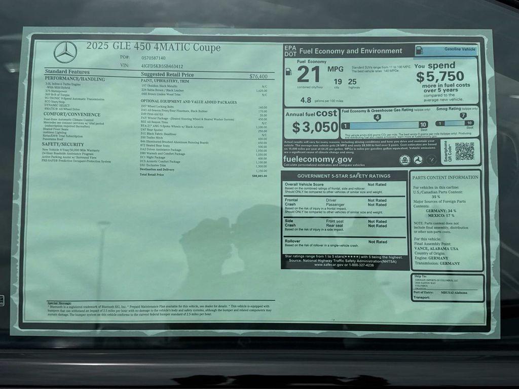 new 2025 Mercedes-Benz GLE 450 car, priced at $88,885