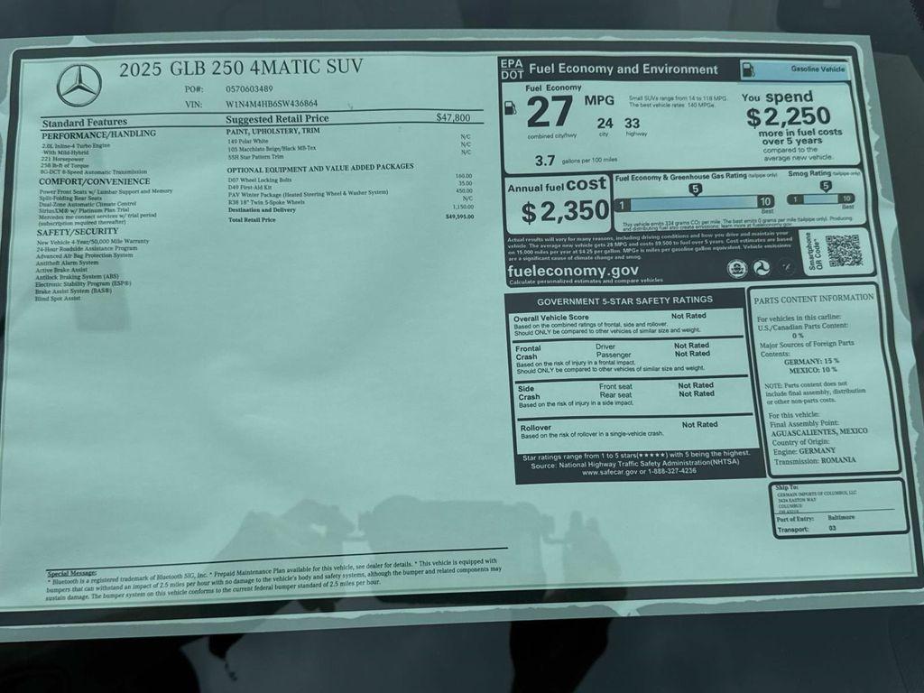 new 2025 Mercedes-Benz GLB 250 car, priced at $49,595