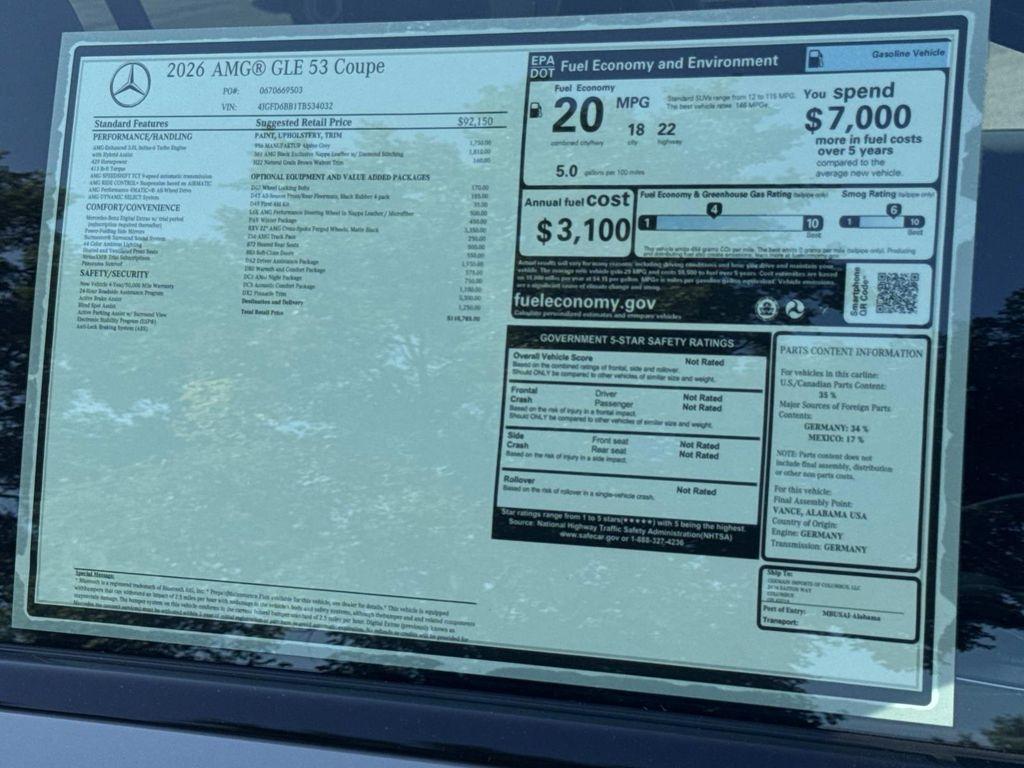 new 2026 Mercedes-Benz AMG GLE 53 car, priced at $110,785