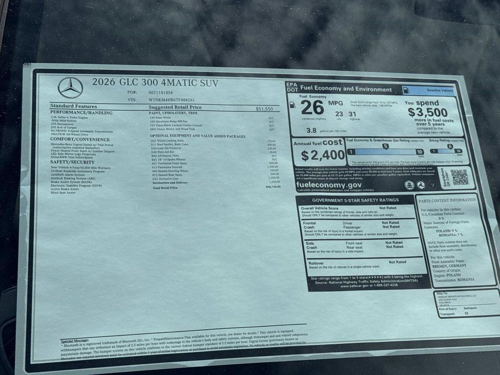 new 2026 Mercedes-Benz GLC 300 car, priced at $58,740