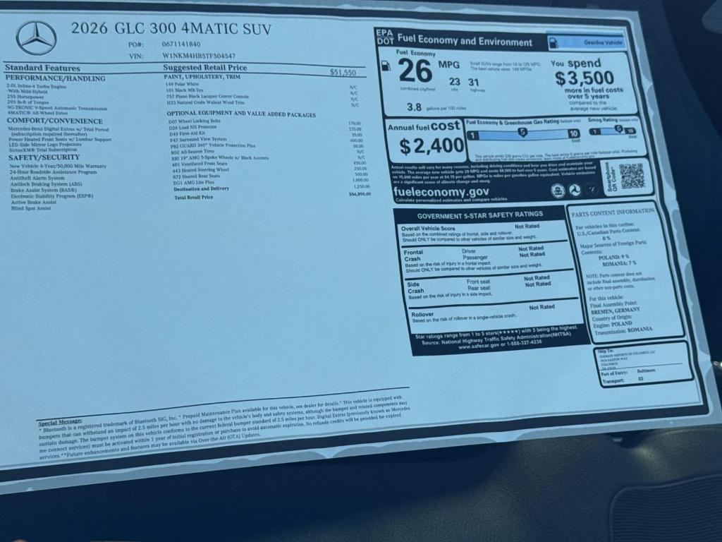 new 2026 Mercedes-Benz GLC 300 car, priced at $56,890