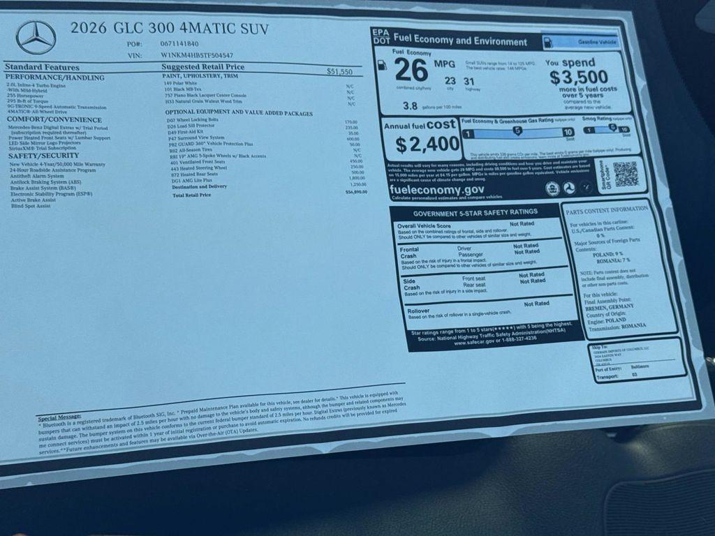 new 2026 Mercedes-Benz GLC 300 car, priced at $56,890