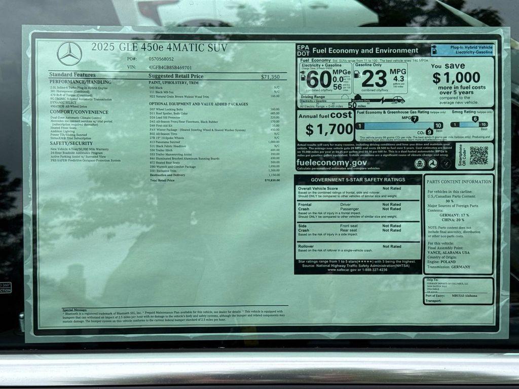 new 2025 Mercedes-Benz GLE 450e car, priced at $79,830