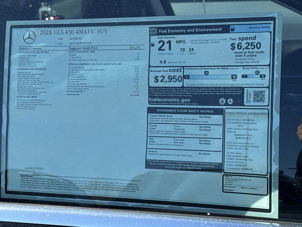 new 2026 Mercedes-Benz GLS 450 car, priced at $93,615
