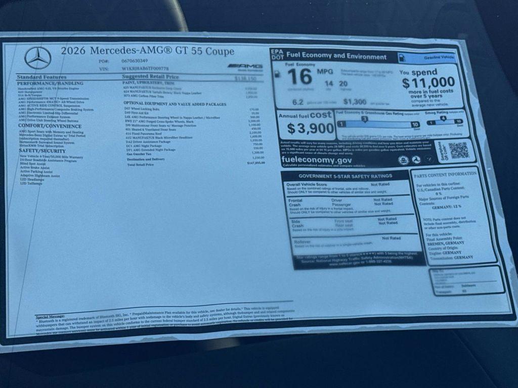 new 2026 Mercedes-Benz AMG GT 55 car, priced at $167,855
