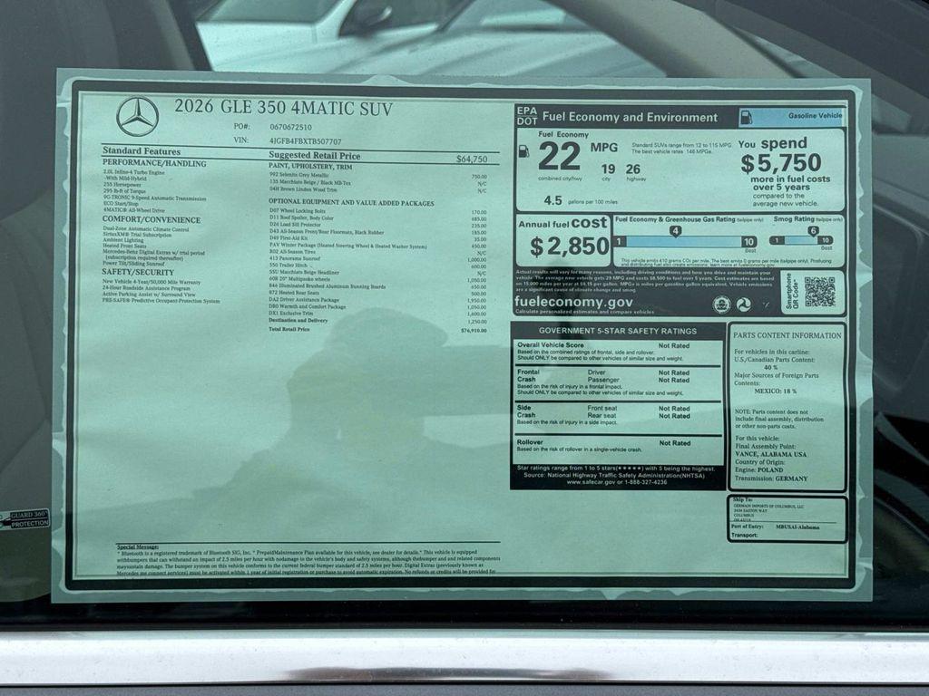 new 2026 Mercedes-Benz GLE 350 car, priced at $76,910