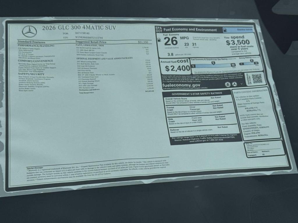 new 2026 Mercedes-Benz GLC 300 car, priced at $63,825