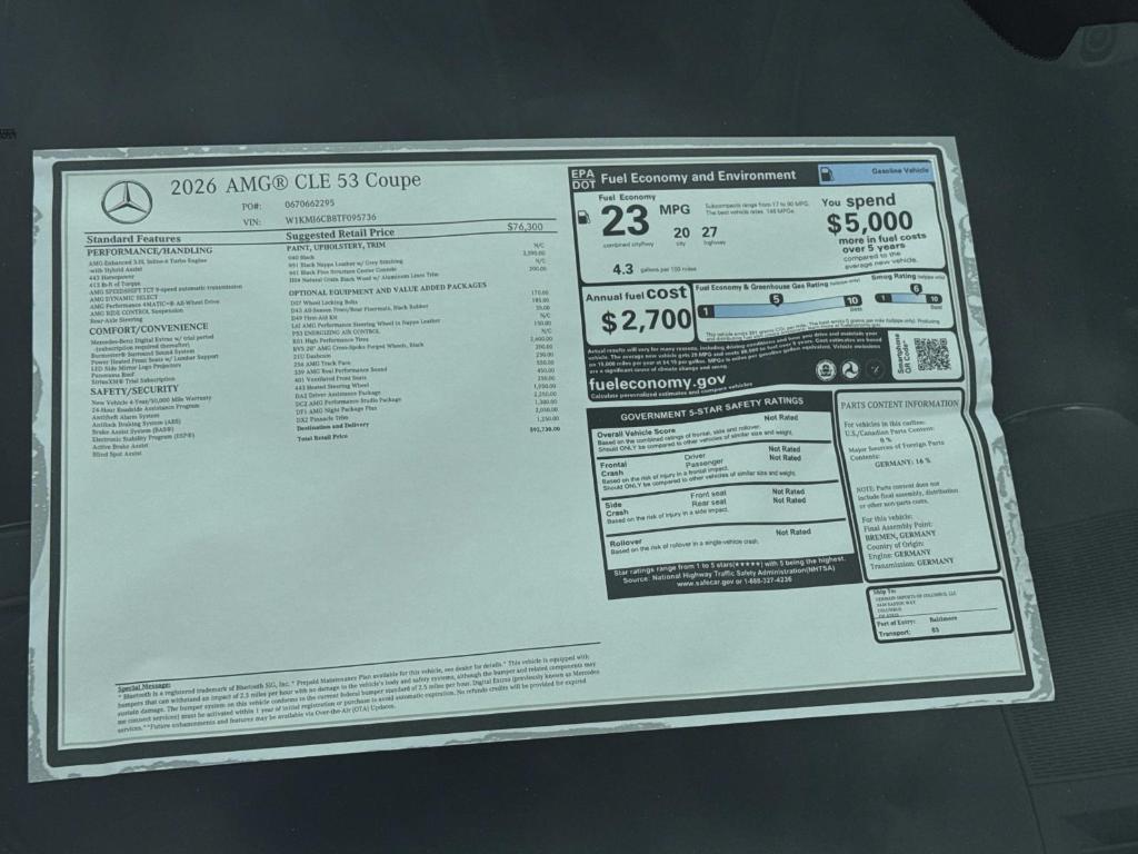 new 2026 Mercedes-Benz AMG CLE 53 car, priced at $92,730