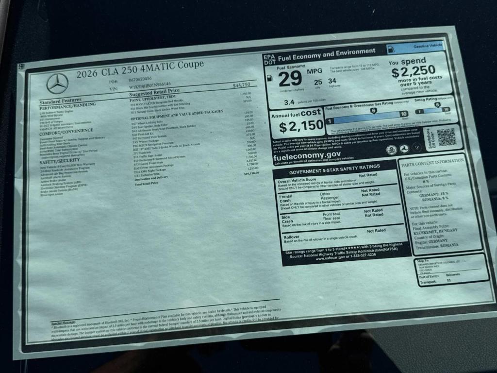 new 2026 Mercedes-Benz CLA 250 car, priced at $59,150