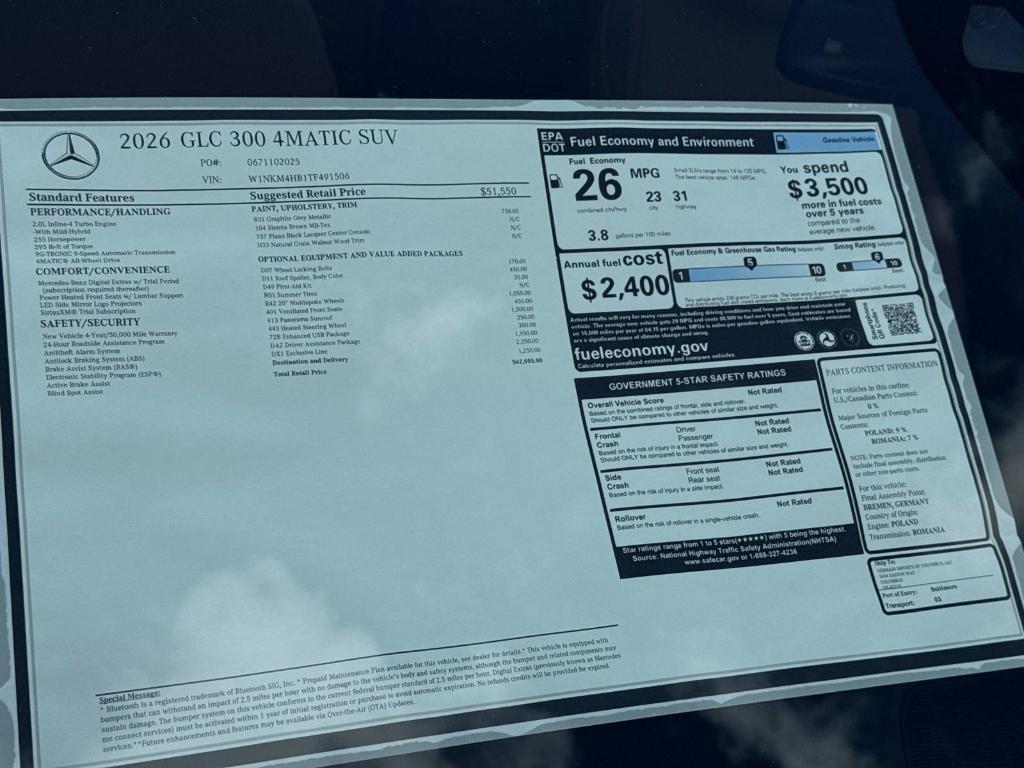 new 2026 Mercedes-Benz GLC 300 car, priced at $62,055