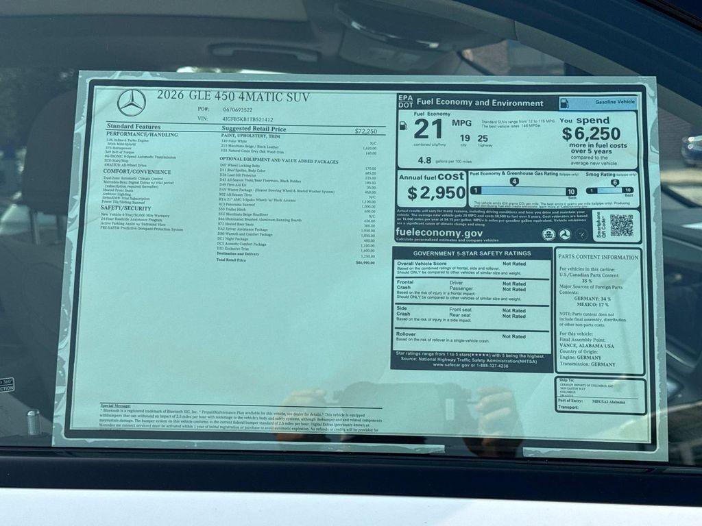 new 2026 Mercedes-Benz GLE 450 car, priced at $86,990