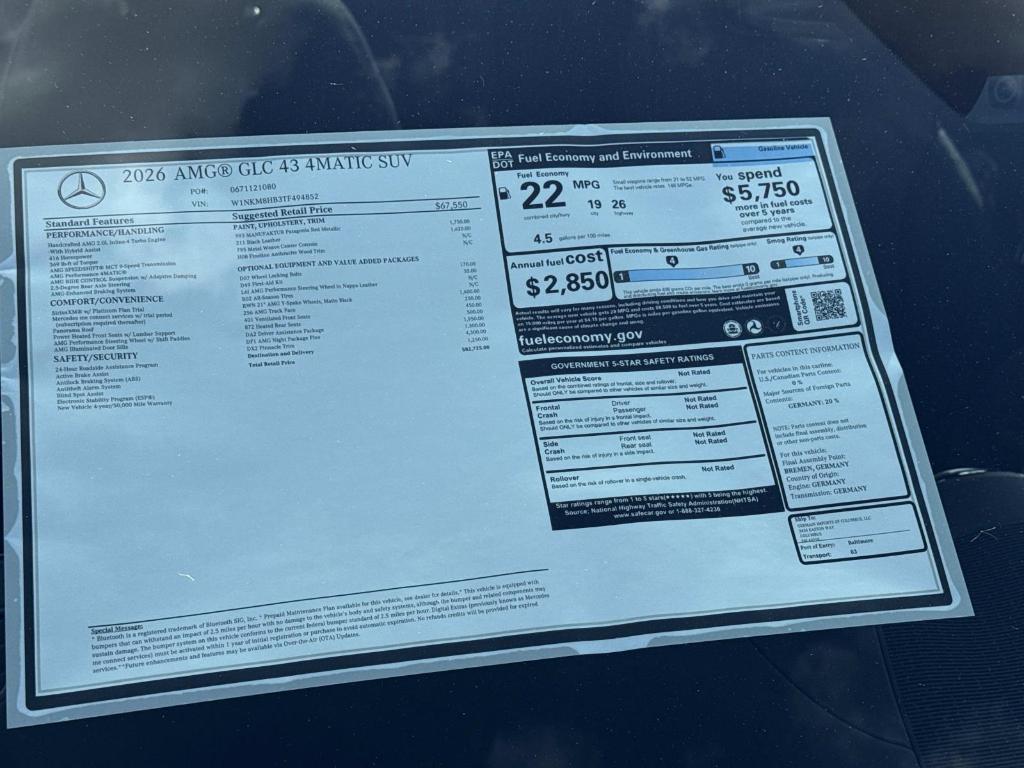 new 2026 Mercedes-Benz AMG GLC 43 car, priced at $82,725