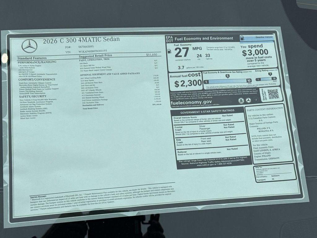 new 2026 Mercedes-Benz C-Class car, priced at $59,140