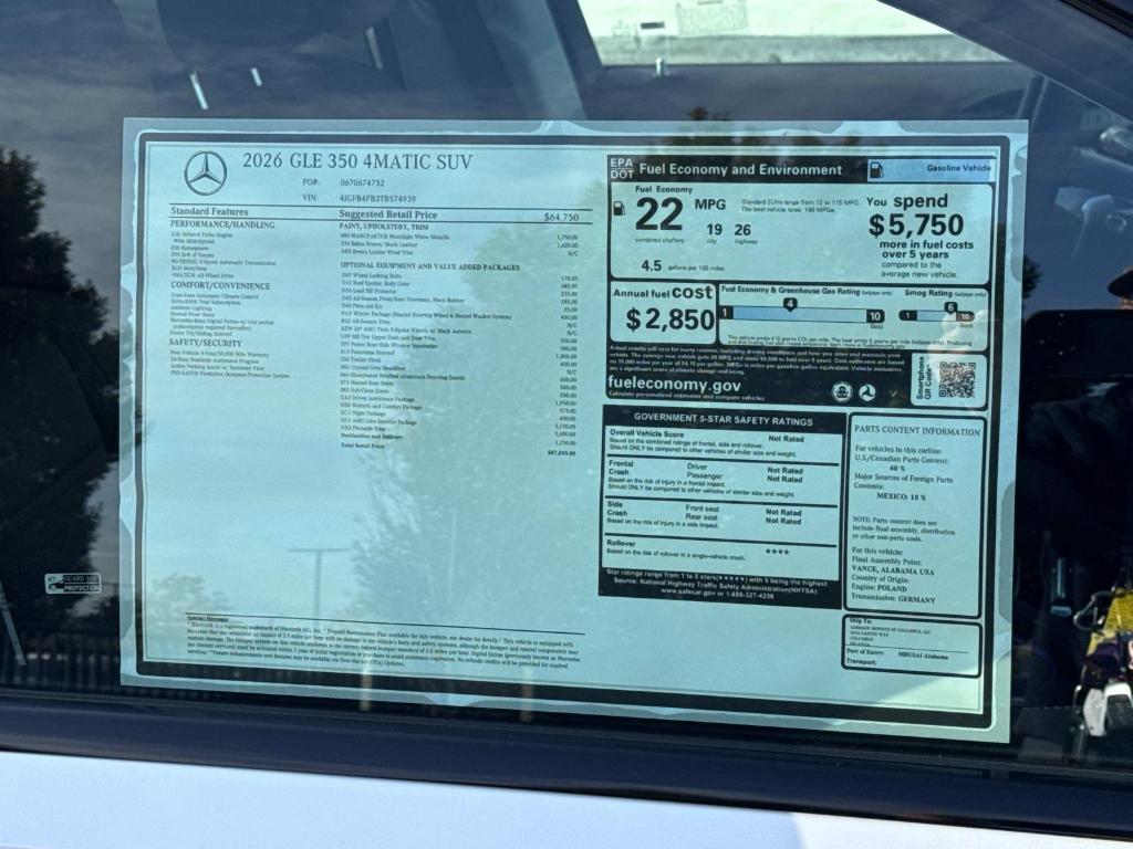 new 2026 Mercedes-Benz GLE 350 car, priced at $87,035