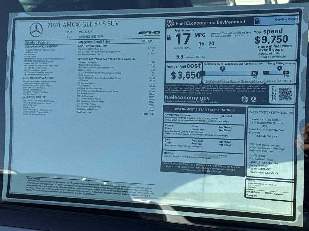 new 2026 Mercedes-Benz AMG GLE 63 car, priced at $144,600
