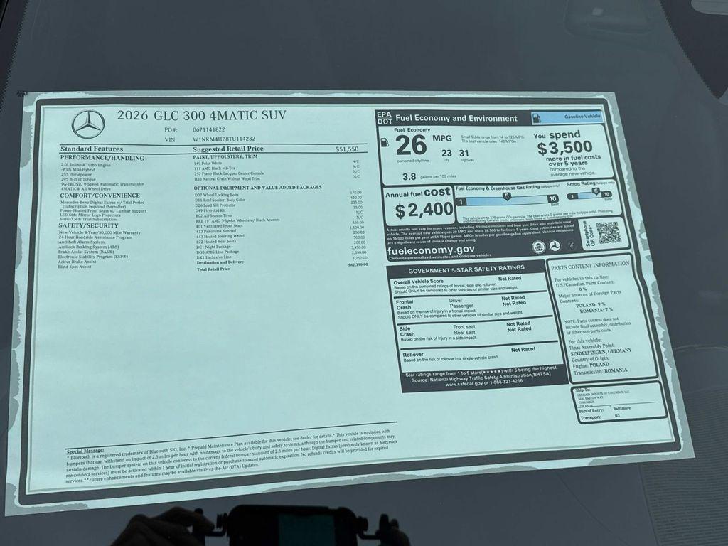 new 2026 Mercedes-Benz GLC 300 car, priced at $62,390