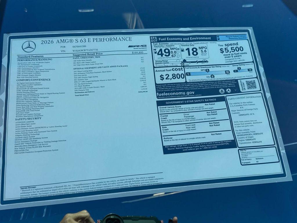 new 2026 Mercedes-Benz AMG S 63 E car, priced at $204,490