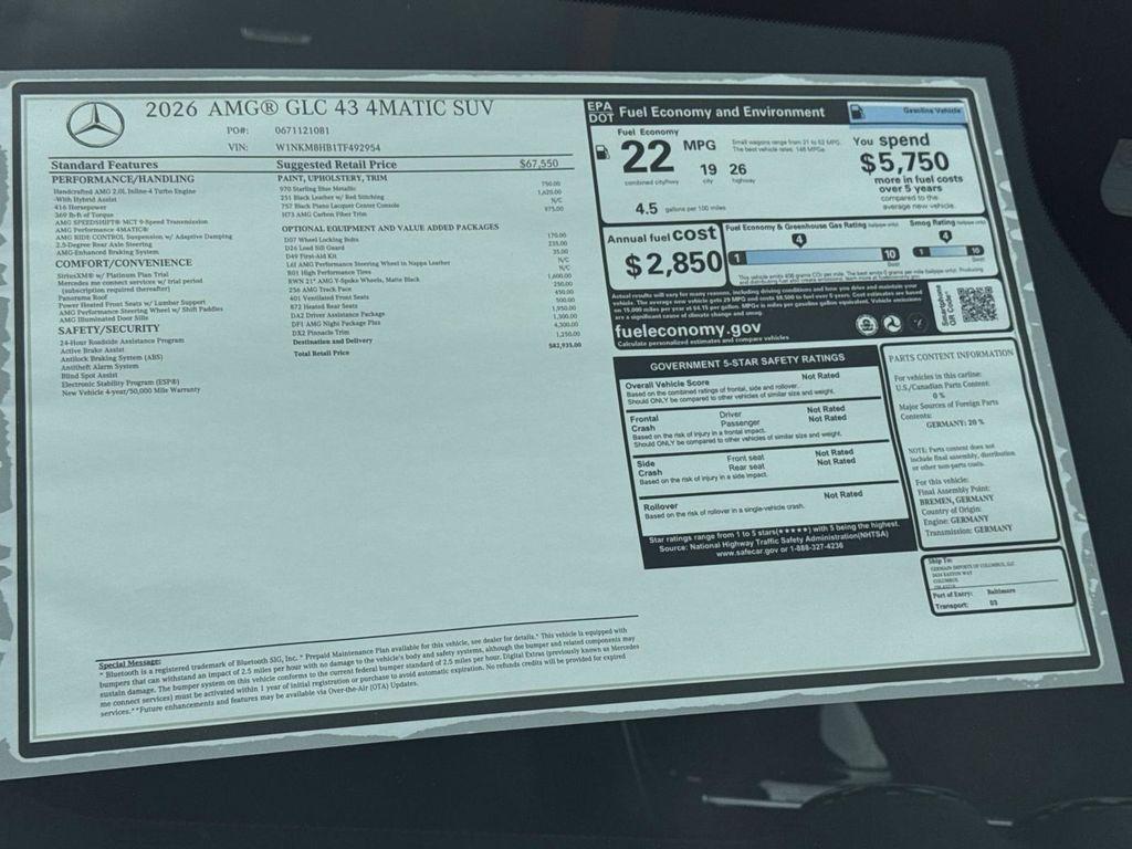 new 2026 Mercedes-Benz AMG GLC 43 car, priced at $82,935