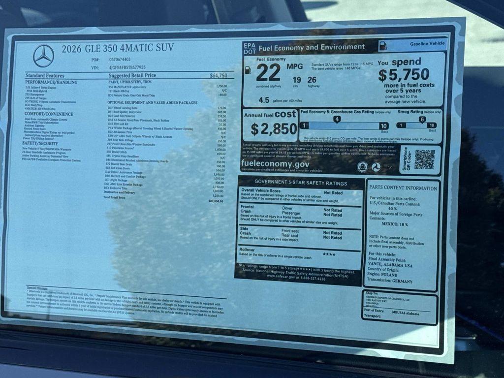 new 2026 Mercedes-Benz GLE 350 car, priced at $82,050