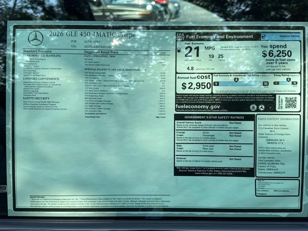 new 2026 Mercedes-Benz GLE 450 car, priced at $88,710